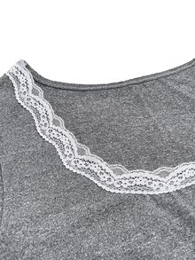 GlowEve CURVE Plus Size Long Sleeve T-Shirt With Lace Trim Neckline Fall - Dark Grey - View 3