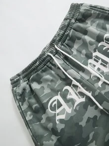 ROMWE MEN Street Life Jungle Green Camo Patchwork English Letter Zipper Hoodie And Sweatpants 2 Pieces Set, Street, Sports, Fashion - Multicolor - View 5