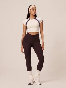 SHEIN BAE Women's Colorblock Raglan Short Sleeve T-Shirt And Leggings Sports Set - Multicolor - View 4