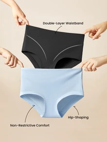 LUVLETTE 2-Pack Airy Cotton Mid Waist Briefs Waist Tummy Control Women Underwear Panties Set-Black - Multicolor - View 2