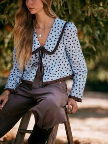 WESTFADE Polkadot Peter Pan Collar Tie-Front Blouse - Multicolor - View 6