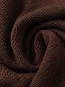 GlowEve CURVE Plus Size Women's Knit Dress Set, Solid Color Round Neck Colorblock Seahorse Design, Minimalist Elegant Casual Autumn Winter Office Graduation Brown - Coffee Brown - View 7