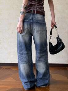 DAZY Women's Casual Washed Wide Leg Denim Jeans Fall - Blue - View 2