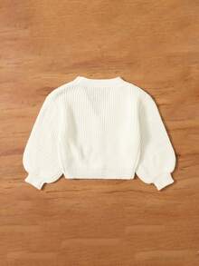 SHEIN Leap Crew 女嬰針織長袖輕便開襟衫 - 白色 - 查看 2