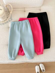 SHEIN Baby Girl Autumn/Winter Cute 3pcs -Piece Heart Pattern Pants - Multicolor - View 2
