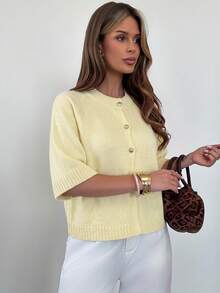 Firerie Women's Versatile Button-Up Knit Cardigan For Daily Wear - Light Yellow - View 3