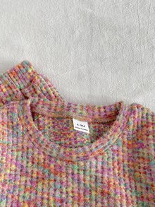 SHEIN Playful Pals Baby Girl T Shirt Set Waffle Top Winter Fall Winter Knit Long Sleeve Thick Pants Grey Camel Pattern Sets Matching Sets - Multicolor - View 5