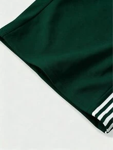 PAVTROS Men's Young Casual 2 In 1 Sweatpants, Short Knitted Sports Gym Pants With Elastic Waist Drawstring Design, Streetwear, Green And White Striped Summer - Dark Green - View 5