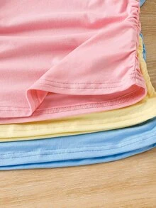 SHEIN 女童休閒基礎款純色針織彈性長袖上衣，多件裝，適合秋冬休閒、日常穿著與校園日常穿著，百搭必備單品，適合母女套裝搭配 - 彩色 - 查看 4