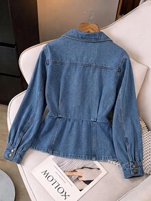 GlowEve CURVE Plus Size Autumn Casual Cinched Waist Denim Jacket - Medium Wash - View 2