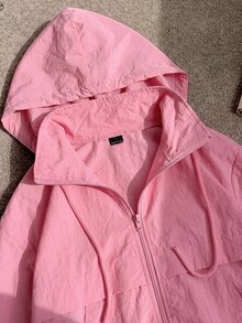 Comfortcana 春夏休閒基礎款白色短版輕便夾克，附口袋，秋冬可穿 - 玫紅色 - 查看 3