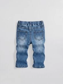 SHEIN Baby Boy Distressed Pocket Casual Versatile Denim Jeans - Light Wash - View 2