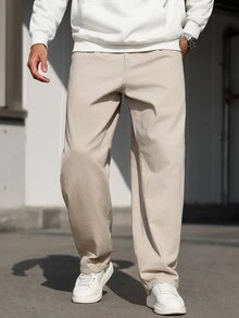 Manfinity Homme Men's Beige Wide Leg Denim Jeans, Loose Straight Leg Washed Denim Pants, Casual Street Style - Apricot - View 5