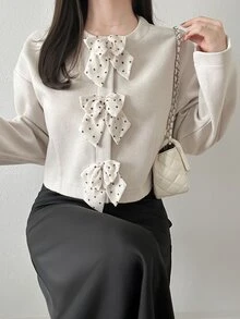FRIFUL Women's Sweet Bow Decor Long Sleeve Overcoat Fall - White - View 6
