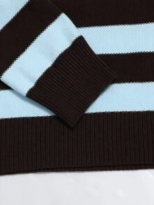 Linhara CURVE Cardigan Rajut Kancing Tunggal Bergaris Motif Blok Warna Ukuran Plus untuk Musim Dingin - Coffee Brown - View 4