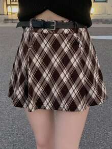 DAZY Women's Casual Plaid Versatile Skirt - Brown - View 3