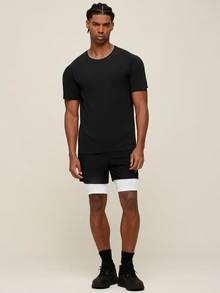 Men's Solid Color Breathable Short Sleeve Sports T-Shirt - Black - View 3