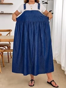 SHEIN CURVE+ 大尺碼極簡百搭百褶洋裝，適合日常穿著與度假 - 彩色 - 查看 5