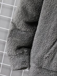SHEIN 青少年男孩冬季刺繡貼布圓領寬鬆套頭抓絨衛衣 - 灰色 - 查看 4