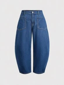 EMERY ROSE Plus Size Women's Casual Daily Denim Jeans With Pockets And Buttons - Blue - View 8