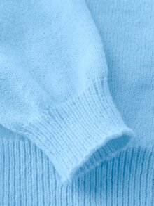 SHEIN 女童時尚休閒清新短版純色秋冬連帽針織開襟毛衣 - 藍色 - 查看 5