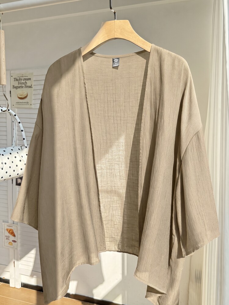 Solflare Jaket Pendek Tipis Ringan Bertekstur Ukuran Besar untuk Musim Gugur/Dingin - Khaki - View 1