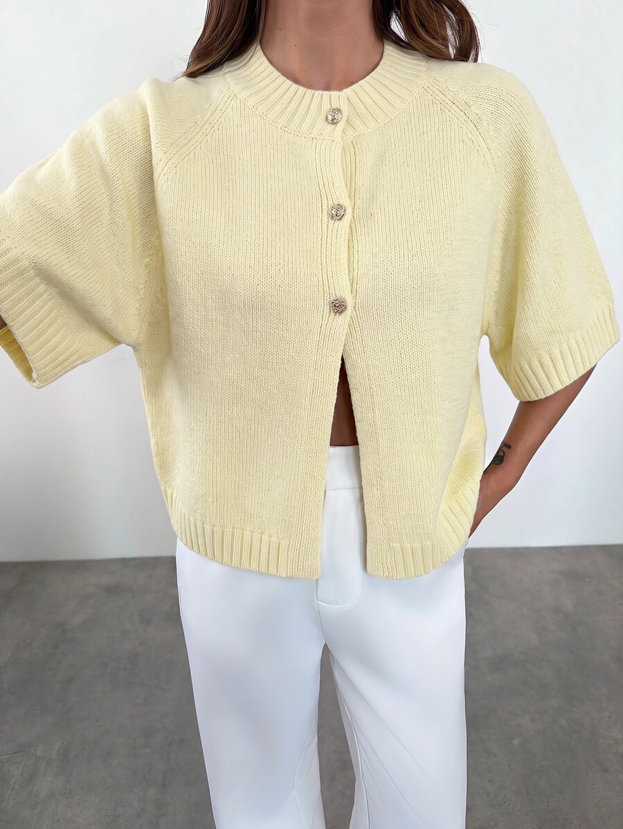 Firerie Women's Versatile Button-Up Knit Cardigan For Daily Wear - Light Yellow - View 1