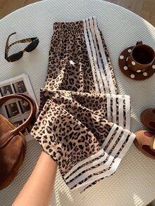 Comfortcana Women's Leopard Print Colorblock Casual Daily Long Pants - Multicolor - View 1