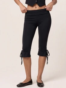 SHEIN BAE Women Black Tie High Waist Leggings Tummy Control Gym Workout Training Running Yoga Athletic Pants - Black - View 7