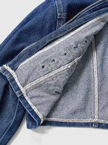 ROMWE Jaket dan Mantel Denim Pendek Vintage Washed Berpotongan Pendek Gaya Y2K Napoleon untuk Wanita, Model Kancing Logam Double-Breasted Napoleon Musim Gugur/Dingin - Medium Wash - View 6