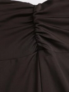 Sweetra Celana Panjang Wanita Model Baru dengan Detail Kerut di Pinggang, Potongan Lurus, Kasual, Cocok untuk Komuter, Modis, dan Serbaguna, Warna Cokelat Kopi. - Coffee Brown - View 4