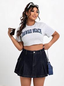 SHEIN ICON 大尺碼牛仔工裝鉛筆裙 - 深色水洗藍 - 查看 6