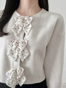 FRIFUL Women's Sweet Bow Decor Long Sleeve Overcoat Fall - White - View 8