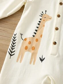 SHEIN 嬰兒男/女寶寶新生兒秋冬款卡通圖案 Polo 領長袖連身衣連身褲，可愛嬰兒一體式連身衣 - 彩色 - 查看 5