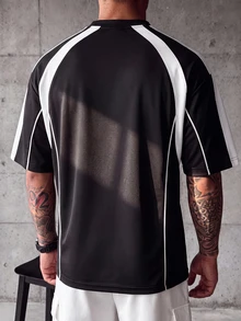 Sport MetroGents 男士幾何印花短袖休閒健身運動T恤 - 黑色 - 查看 2