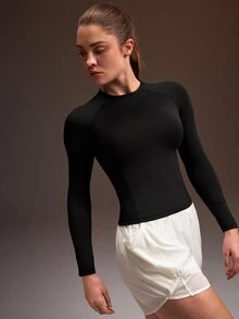 Powerista Women's Brushed Thickened Autumn/Winter Base Layer Long Sleeve T-Shirt For Running And Sports - Black - View 4