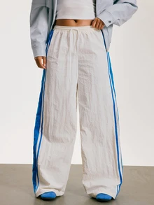 Athîral Women's Casual Athletic Baggy Low Waist Side Split Color Block Blue White Loose Fit Sports Long Pants Running Outdoor Gym Workout Summer - White - View 6