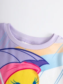 LOONEY TUNES X SHEIN 女嬰圓領長袖上衣與長褲居家休閒套裝 - 紫色 - 查看 3