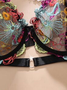 SHEIN 2件裝大尺碼網紗刺繡鋼圈內衣 - 彩色 - 查看 5
