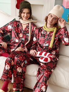 Chillnights Christmas Plaid Open Front Satin Men's Loungewear Set - Multicolor - View 3