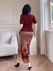 Feyla Plus Size Women's Jacquard Casual Versatile Skirt - Multicolor - View 2