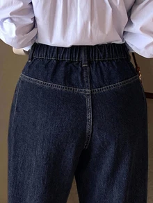 Dazy Plus High Waist Washed Blue Pleated Wide Leg Denim Jeans, Loose Fit Versatile Long Pants, All Season - Dark Wash - View 2