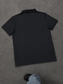 Manfinity EMRG 男士天使印花短袖休閒通勤 Polo 衫 - 黑色 - 查看 2