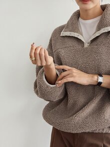 Dazy-Less Women's Winter Button Half-Placket Long Sleeve Fashion Sweatshirt Fall - Khaki - View 4