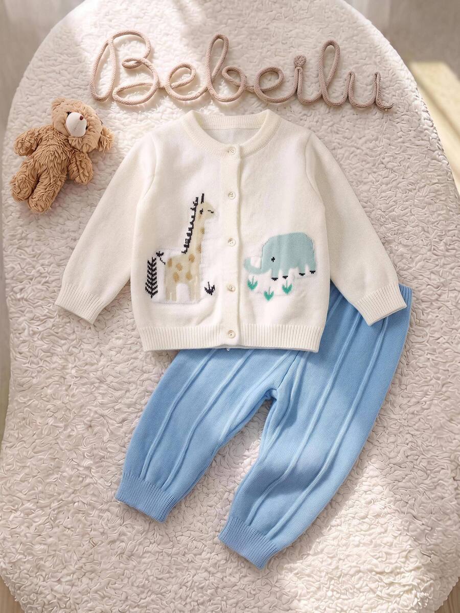 Set Celana Panjang Kasual Bertekstur Serbaguna untuk Bayi Laki-laki dengan Motif Jacquard Hewan Lucu, Cocok untuk Musim Dingin - MultiWarna - View 1