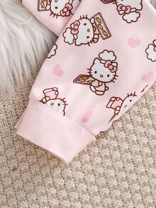 HELLO KITTY AND FRIENDS | SHEIN 女童春夏秋冬四季通用卡通圖案圓領長袖上衣與滿版印花長褲家居服套裝 - 白色 - 查看 7