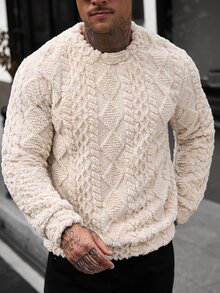 Manfinity Homme Men's Casual Fashion Vintage Long Sleeve Fuzzy Pullover Sweatshirt, Essential For Outings, Perfect Gift For Family And Boyfriend - Khaki - View 6
