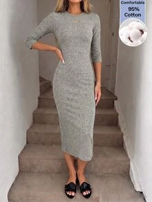 Easowa Women's Solid Color Casual Daily Summer Mid-Length Dress - Grey - View 6