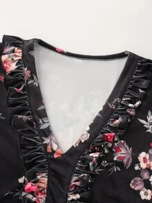 LUMIGAL Women's Elegant Floral Print Top For Autumn - Black - View 5