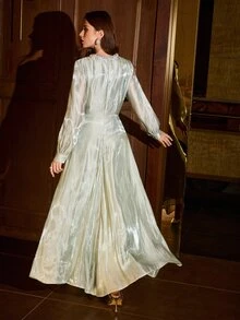 MOTF PREMIUM FASHION SHINY ELEGANT WOMEN'S LONG DRESS - Green - View 6